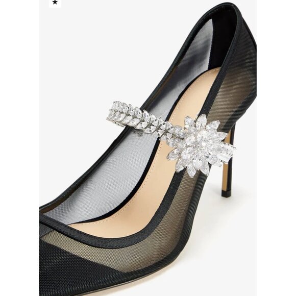 Mach & Mach Lotus Pumps Black Mesh Crystal Embellished Heels Size 39.5 US 9.5 - Picture 14 of 16